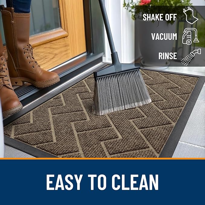 OLANLY Front Door Mat Indoor Outdoor Entrance, Waterproof All-Season, All-Weather Doormat, Sturdy Natural Rubber, Low Profile, Easy Clean Patio Porch Entryway Mat, Herringbone Brick (Brown, 71x23)
