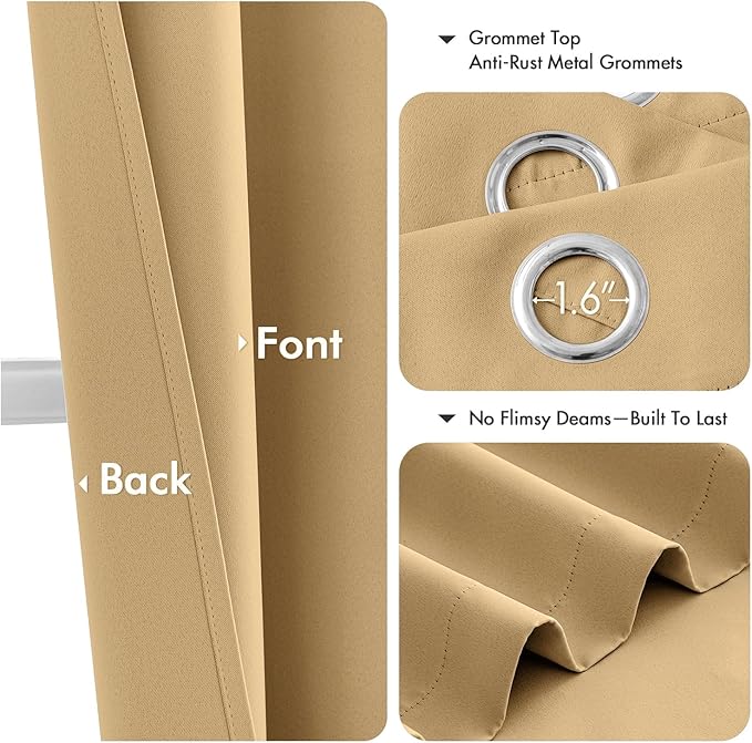 MIULEE Gold Blackout Curtains for Bedroom Living Room 45 Inches Long 2 Panels, Thermal Insulated Room Darkening Drapes Solid Grommet Noise Reduction Light Blocking Window Treatments 40x45 Inch