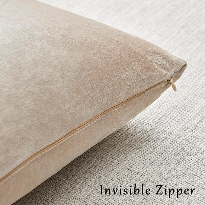 GIGIZAZA 24x24 Beige Pillow Covers: Pack of 2 Champagne Vintage Throw Pillows Super Soft Velvet Covers - Decorative Elegant Square Big Solid Cushion Covers Used for Couch,Living Room,Bedroom