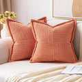 MIULEE Decorative Throw Pillow Covers for Couch Bed Livingroom 20x20 Inch Set of 2 Coral Red Boho Accent Throw Pllows Broadside Striped Patchwork Soft Corduroy Summer Pillowcases