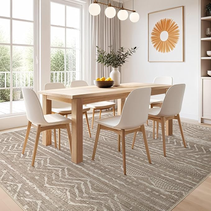 Nakagishi 9x12 Area Rug Living Room: Washable Boho Large Neutral Modern Soft Farmhouse Rugs Stain Resistant Indoor Floor Non-Slip Carpet for Bedroom Nursery Kid Playroom Office Dining Room- Dark Brown