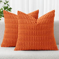 MIULEE Pack of 2 Orange Corduroy Decorative Pillow Covers 18x18 Inch Soft Boho Striped Throw Pillow Covers Modern Farmhouse Home Decor for Halloween Thanksgiving Summer Sofa Living Room Couch Bed