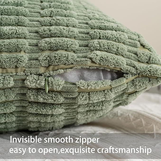 Pack of 2 Corduroy Decorative Throw Pillow Covers 26x26 InchSoft Striped Pillow Covers Modern Farmhouse Home Decor for Sofa Living Room Couch Bed（Sage Green）