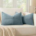 MIULEE Sky Blue Decorative Lumbar Throw Pillow Covers 12x20 Inch for Couch Bed Sofa Pack of 2 Boho Farmhouse Throw Pillows Soft Cross Corduroy Patchwork Textured Cushion Cases