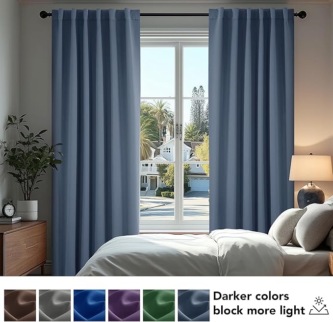 Deconovo Blackout Curtains, Thermal Insulated, W42 x L95 2 Panels, Back Tab, Machine Washable, Room-Darkening Drapes for Bedroom/Living Room Stone Blue