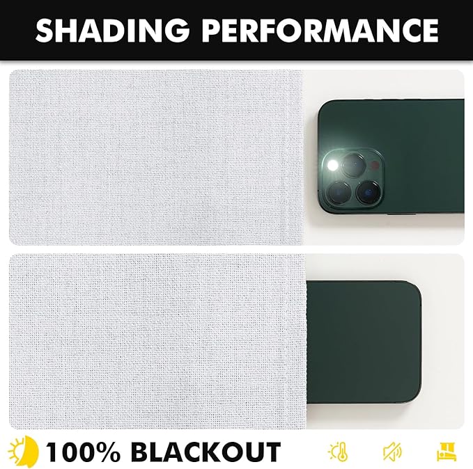 MIULEE 100% Blackout Linen Curtains for Bedroom, Grayish White Solid Luxury Decor Thermal Insulation Room Darkening Drapes for Living Room Nursery Back Tab Rod Pocket 42 x 63 Inches, 2 Panels