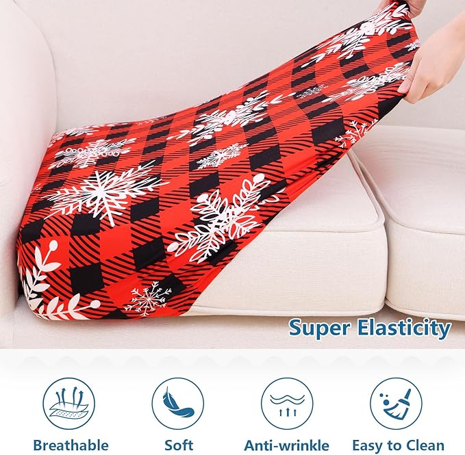 hyha Printed Couch Cushion Covers, Floral Sofa Covers Washable for 3 Cushion Couch, Stretch Pattern Outdoor Cushion Covers for Patio Furniture with Elastic Bottom(Large, Checkered Snowflake)