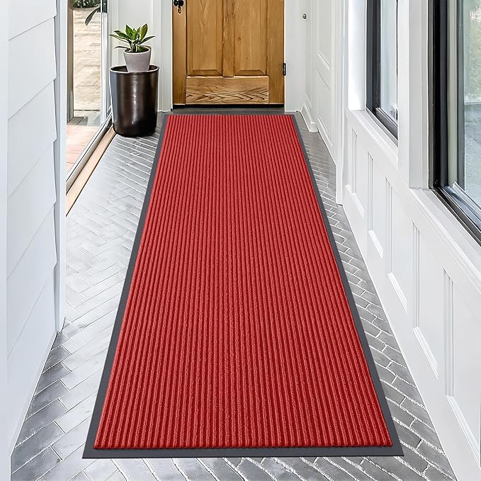 OLANLY Front Door Mat Indoor Outdoor Entrance, Waterproof Heavy Duty Doormat, Fade Resistant, Low Profile, Easy Clean Patio Porch Welcome Floor Mats for Entry, 71x30, Red