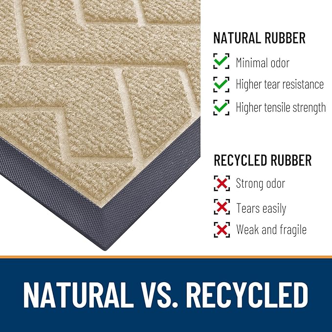 OLANLY Front Door Mat Indoor Outdoor Entrance, Waterproof All-Season, All-Weather Doormat, Sturdy Natural Rubber, Low Profile, Easy Clean Patio Porch Entryway Mat, Herringbone Brick (Beige, 59x35)
