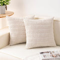 Pack of 2 Corduroy Decorative Throw Pillow Covers 16x16 Inch Soft Striped Pillow Covers Modern Farmhouse Home Decor for Sofa Living Room Couch Bed（Cream White）
