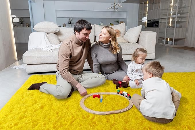 LOCHAS Ultra Soft Indoor Modern Area Rugs Fluffy Living Room Carpets for Children Bedroom Home Decor Nursery Rug 4x5.3 Feet,Yellow