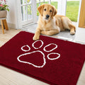 Smiry Dog Door Mat for Muddy Paws, Absorbent Dirt Trapper Non Slip Quick Dry Washable Chenille Mat for Mud Dogs, Entry Rug for Indoor and Outdoor (36x24 Inches, Red and White)
