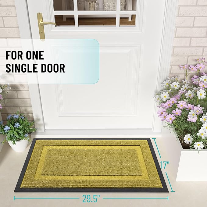 OLANLY Front Door Mat Indoor Outdoor Entrance, Waterproof All-Season, All-Weather Doormat, Sturdy Natural Rubber, Low Profile, Easy Clean Patio Porch Entryway Mat, 33x21, Lime Green