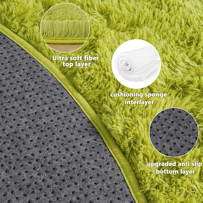 3'x3' Grass Green Round Rug for Bedroom, Ultra Soft Fluffy Circle Rug for Kids Girls Boys Room, Cute Small Shag Rugs for Living Room Playroom Tent Castle Home Decor Rug