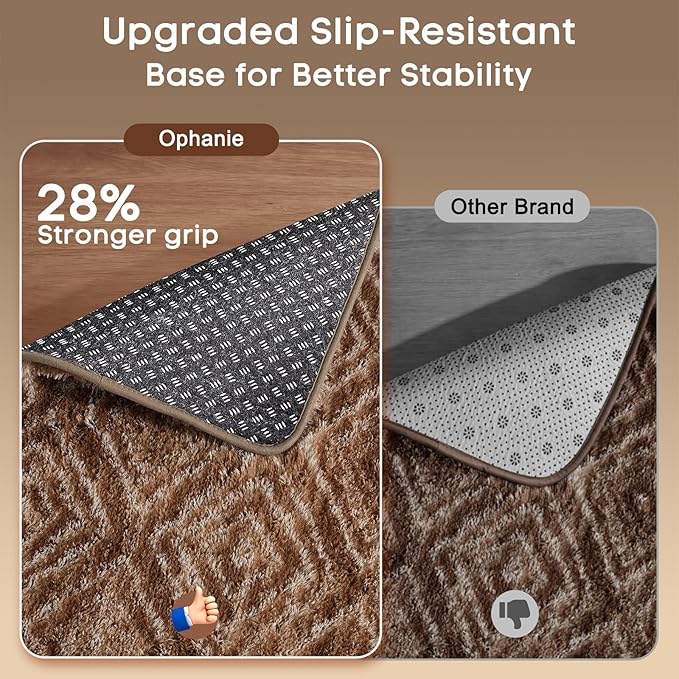 Ophanie Brown and White Diamond Striped Rugs for Living Room 6x9, Fluffy Shag Large Fuzzy Plush Soft Carpets, Shaggy Rugs for Bedroom, Carpet for Kids Boys Girls Dorm Nursery Home Decor Aesthetic
