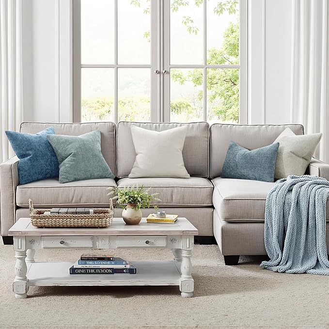 MIULEE Pack of 2 Couch Throw Pillow Covers 18x18 Inch Coastal Blue Modern Boho Accent Decorative Pillow Covers Soft Chenille Farmhouse Cushion Covers for Home Decor Bed Sofa Living Room