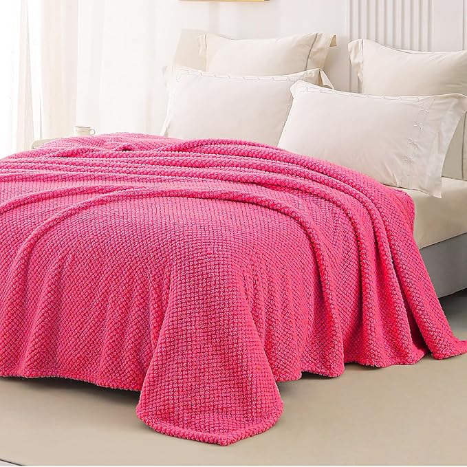 Whale Flotilla King Size Fuzzy Fleece Blanket for Bed, 90x104 Inch Fluffy Warm Soft Jacquard Blankets for All Season, Lightweight and Cozy, Hot Pink