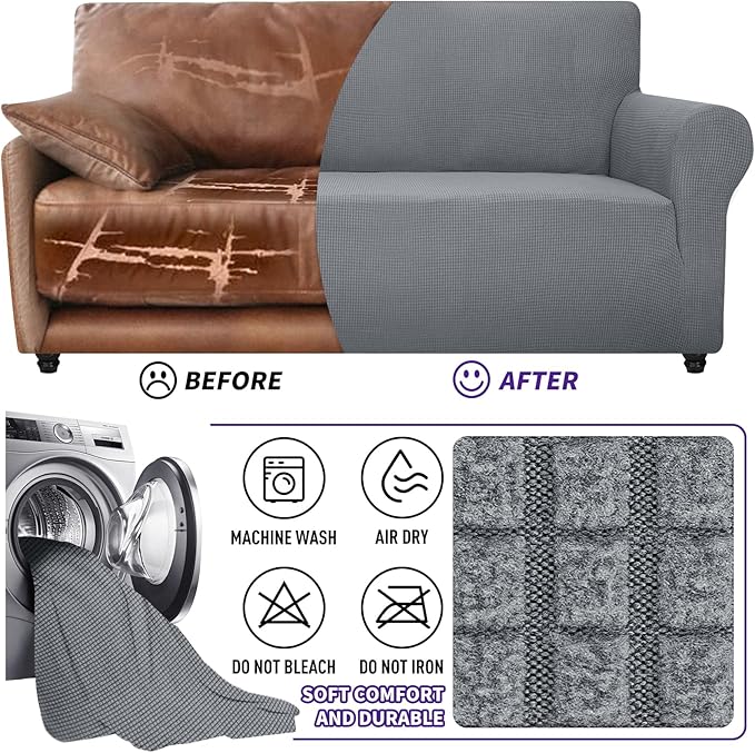 ZNSAYOTX Super Stretch Couch Cover Love Seat Sofa Covers for Living Room Dogs Pet Friendly Furniture Protector Spandex Loveseat Slipcovers with Anti Slip Foam Sticks (Light Grey, Loveseat)