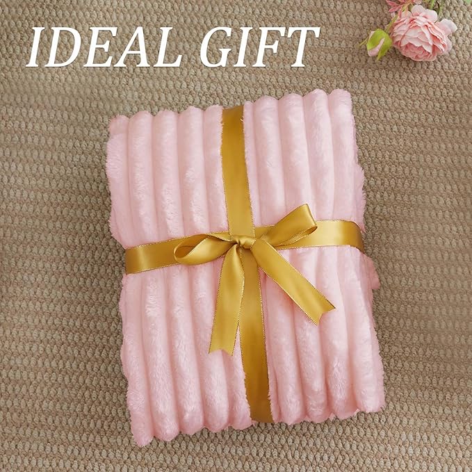BEDELITE Throw Blanket for Couch - 300GSM Soft & Warm Fluffy Pink Blanket, Decorative and Giftable Striped Blankets for Women, Men, 50"x70"