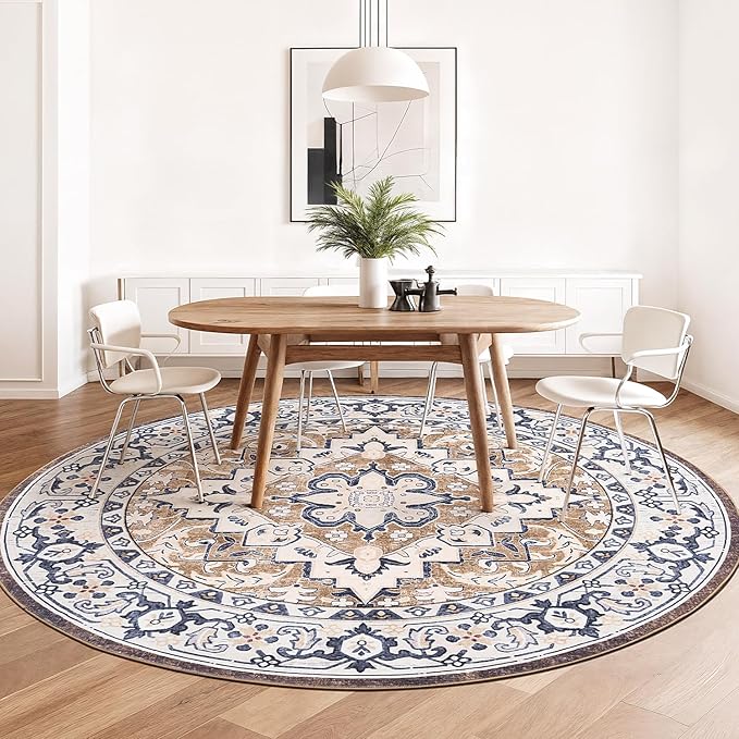 Lofus 8ft Area Rugs for Living Room, Washable Area Rug, Rugs for Bedroom, Kitchen, Vintage Boho Carpet, Soft Non-Slip, Low Pile Large Area Rug for Office Dining Room, Floral Brown
