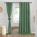 NICETOWN Flax Olive Green Linen Curtains for Room Divider, Grommet Top Thick Flax Semi Sheer Vertical Drapes Privacy Assured with Light Filtering for Sliding Glass Door, W68 x L84, 2 Pieces