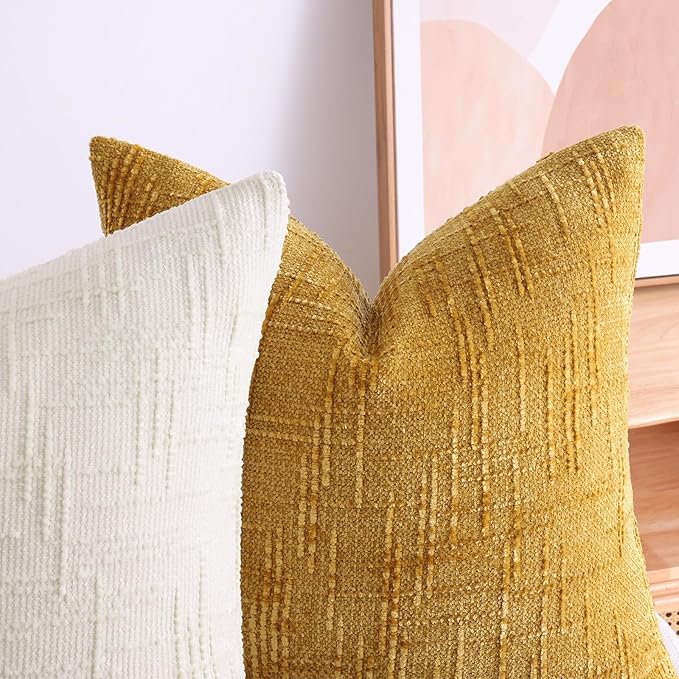 decorUhome Summer Cream White Chenille Throw Pillow Covers 16x16 Set of 2 Textured Soft Cozy Slubby Couch Pillow Covers Modern Farmhouse Boho Decorative Pillow Cases for Bed Sofa Living Room