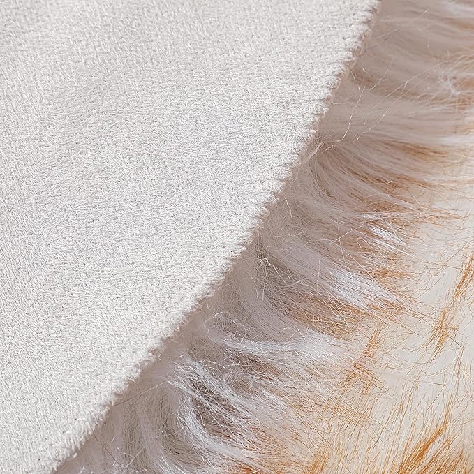 linmopm Faux Fur Rug Sheepskin Shag Fluffy Fuzzy 2x6 ft Runner Rugs for Bedroom Bedside Bed Floor Living Room Plush High-Density Cushion Carpet Super Sofa Cover White and Yellow
