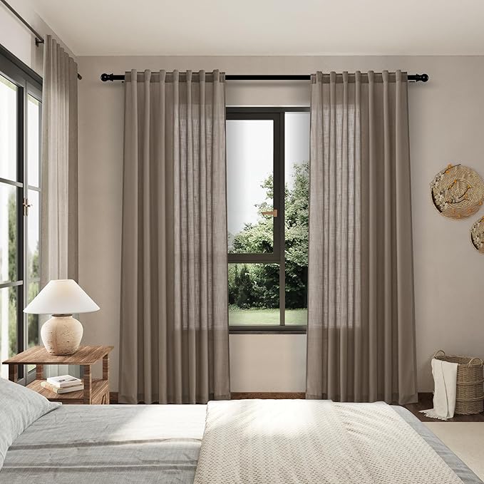 Dark Taupe Linen Curtains 90 Inch Length 2 Panels Set for Living Room Rod Pocket Back Tab Window Drapes Light Filtering Modern Farmhouse Curtain 90 Inches Long for Dining Room Bedroom Nursery 52x90