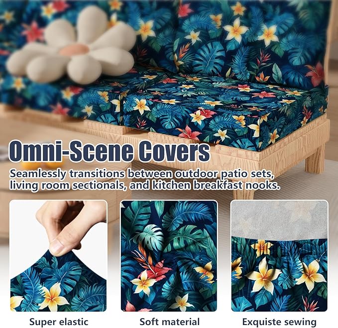 8Pcs Stretch Patio Cushion Covers, Outdoor Couch & Sofa Replacement Slipcovers for Patio Furniture Cushion Covers, Washable Reusable Furniture Protector