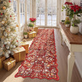 Yamaziot Christmas Runner Rug 2x8 – Red Floral Washable Non-Slip Carpet Runner Christmas Holiday Decor, Soft Low Pile Christmas Rug for Hallway, Kitchen, Entryway