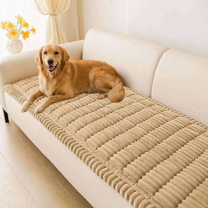 hyha Couch Covers for Dogs Washable, Non Slip Plush Dog Sofa Protectors, Fuzzy Pet Couch Covers for 3 Cushion Sofa Pet Friendly (Camel, 27.6" x 47")