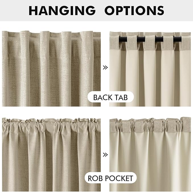 MIULEE 100% Blackout Linen Curtains for Bedroom, Cobblestone Solid Luxury Decor Thermal Insulation Room Darkening Drapes for Living Room Nursery Back Tab Rod Pocket 42 x 63 Inches, 2 Panels