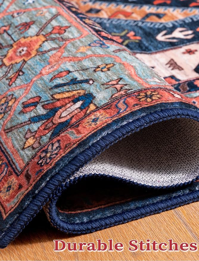 SERISSA Runner Rug for Hallways, 2'6"x12' Washable Non Slip Kitchen Runner Rug, Extra Long Boho Rug Ultra Soft Vintage Rust Print Floor Carpet for Bedroom Hallway Entryway Bathroom Laundry Room