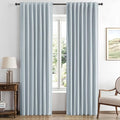 MIULEE 100% Blackout Linen Curtains for Bedroom, Chambray Blue Solid Luxury Decor Thermal Insulation Room Darkening Drapes for Living Room Nursery Back Tab Rod Pocket 42 x 84 Inches, 2 Panels