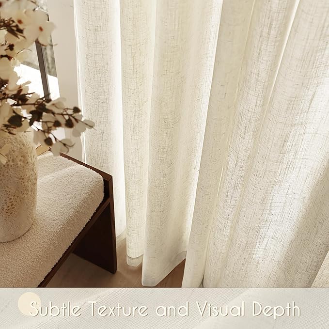 Faux Linen Beige Curtains 96 inches Long for Living Room Rustic Farmhouse Linen Drapes Semi Sheer Burlap Textured Canvas Cloth Curtain Panels Set of 2 Kahki Tan Colored