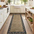 GarveeHome Entryway Rug 2x6 Modern Bordered Runner Rug Washable Kitchen Runners for Hallway Non-Slip Low-Pile Soft Carpet Floral Print Bathroom Mat for Bedroom Laundry Room, Brown