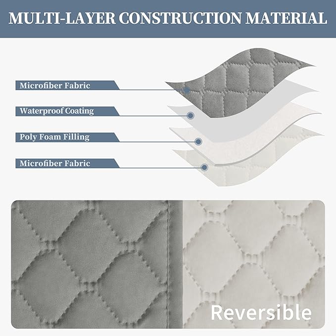 ISSUNTEX Double Protection 100% Waterproof Sofa Covers for Living Room, Couch Covers for 3 Cushion Couch Sofa, Reversible Furniture Protector Sofa Cover for Dogs, Pets, Kids (Sofa, Light Gray/Ivory)