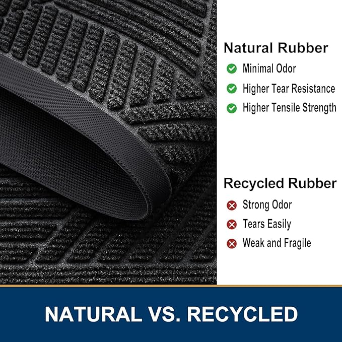 Smiry Half Circle Front Door Mat Outside Entrance, Heavy Duty Sturdy Natural Rubber Doormat, Trap Dirt and Moisture, Low Profile Mats for Indoor Outdoor Entry, Irregular Triangle (35x23, Black)