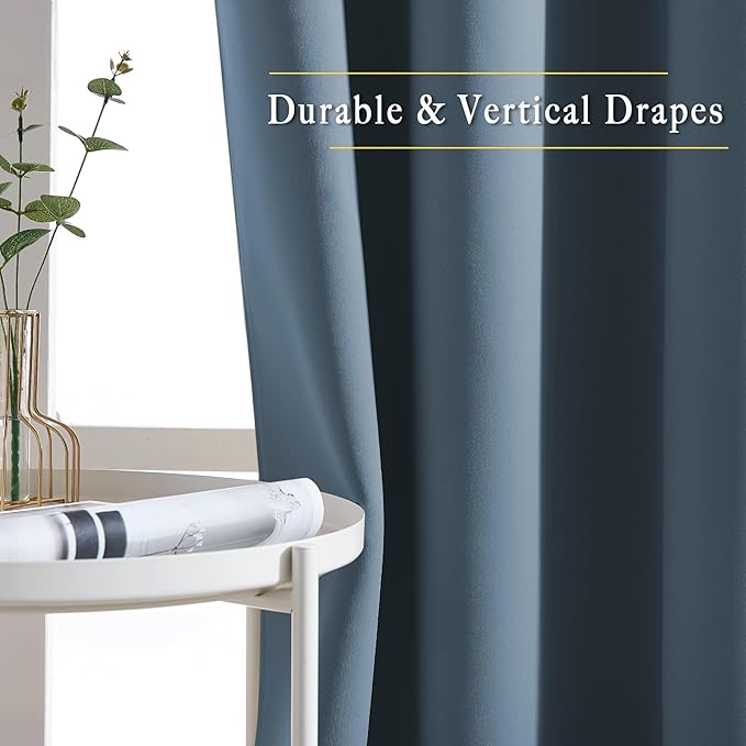 NICETOWN Window Curtains Blackout Drapes - Smoky Blue Energy Saving Blackout Draperies for Bedroom/Living Room (2 Panels, 52 inches Wide by 45 inches Long)
