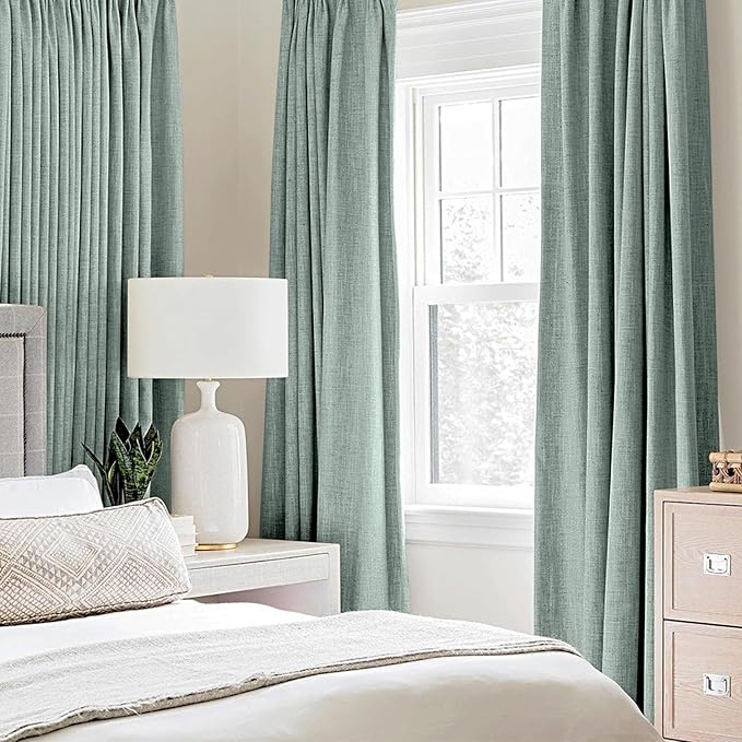 MIULEE Linen Texture Curtains for Bedroom Solid 100% Blackout Thermal Insulated Seafoam Green Curtains Grommet Room Darkening Drapes for Living Room Nursery 52x84 Inch (2 Panels)