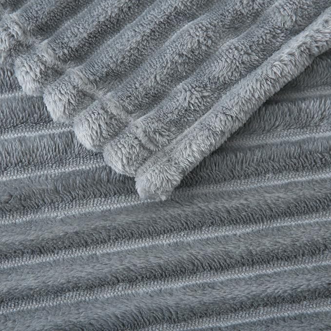 Grey Fleece Throw Blanket 108”×90” for Couch Sofa Bed,Super Soft Cozy Plush Microfiber Flannel Blanket with Stripes Design Lightweight for Adults,Woman,Girls