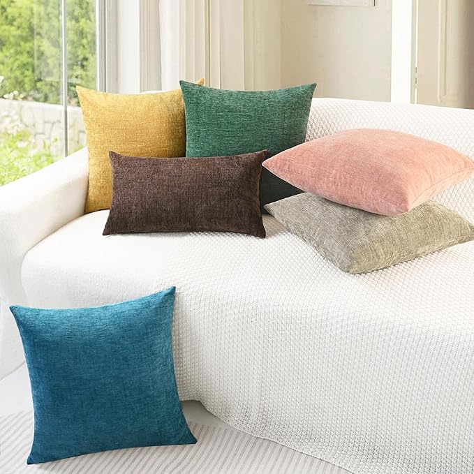 CaliTime Throw Pillow Covers Decorative 16 X 16 Inches Pack of 2 Cozy Chenille Cushion Cases for Couch Sofa Bed Living Room Home Ocean Blue
