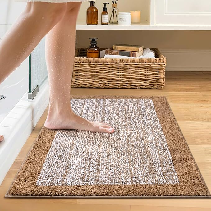 Bathroom Rugs 24x17 Non Slip Washable, Coffee Bath Mat for Bathroom Floor Tub, Soft Absorbent Quick Dry Mats for Shower, Bathtub,Home Decor