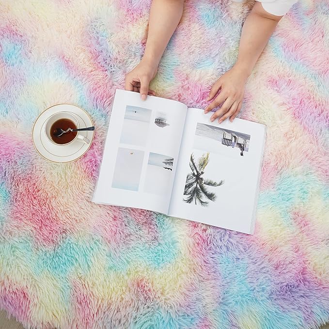 8x10 Fluffy Area Rugs for Living Room,Shag Area Rug for Bedroom,Soft Fuzzy Rug Non-Shedding Indoor Plush Carpet for Kids Bedroom Nursery Home Decor,Rainbow