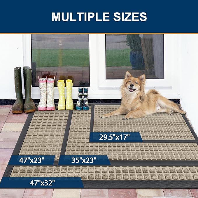Smiry Front Door Mat Outside Entrance, Heavy Duty Natural Rubber Doormat, Non Slip, Trap Dirt and Moisture, Easy Clean, Low Profile Welcome Floor Mats for Indoor Outdoor Entry, 59x23 Inch, Beige