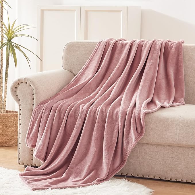 Exclusivo Mezcla Fleece Throw XL Blanket for Couch, Sofa, Super Soft and Warm Dusty Pink Blankets, All Season, Cozy, Plush, Lightweight, 50x70 Inches