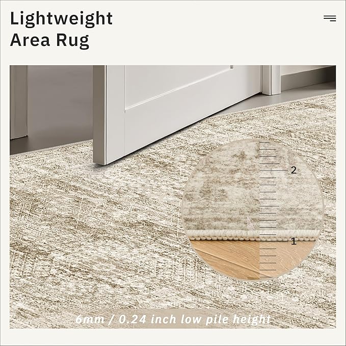 2x4 Washable Rugs for Kitchen, Floor, Entryway, Powder Room Small Area Rug Non-Slip Vintage Low Pile Throw Door Mat Brown