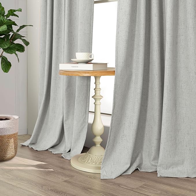 Light Grey Black Out Curtains 72 Inch Long for Dining Room 2 Panels Linen Textured Boho Blackout Drapes Double Sided Blocking Gray Room Darkening for Bedroom Garage Window Coverings 72 Length 6FT 6 FT