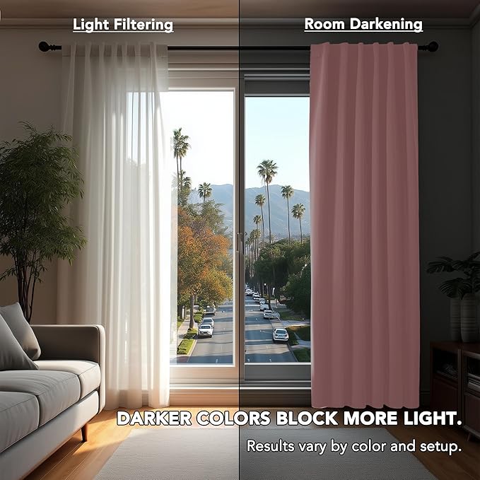 Deconovo Back Tab and Rod Pocket Drapes and Curtains Short Blackout Curtains for Kitchen Windows 42Wx54L Inch Coral Pink 2 Panels