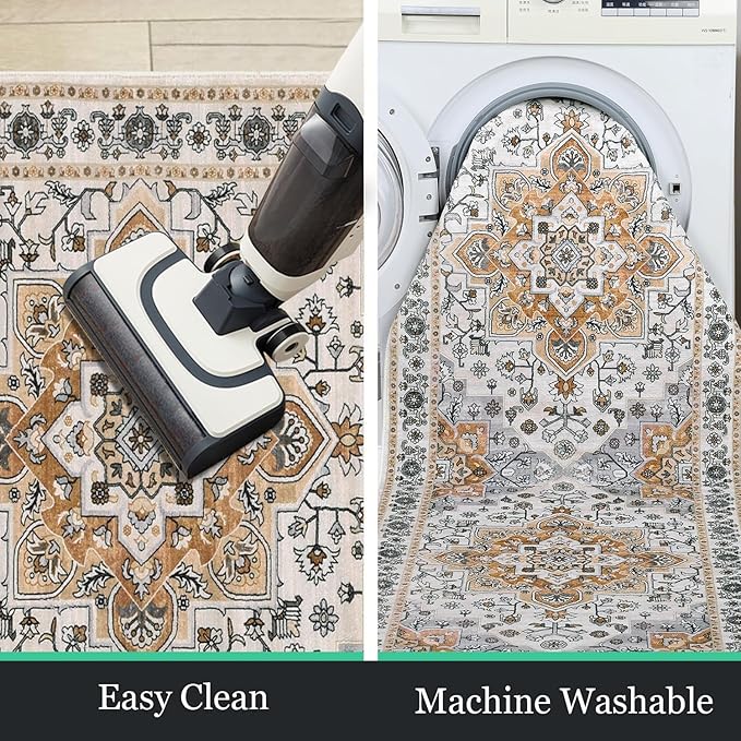 HEBE Hallway Runner Rug 2'x8' Washable Vintage Distressed Area Rugs Non Slip Laundry Rug Runner Boho Floor Carpet Runners for Hallways Entryway Laundry Room Kitchen Bathroom